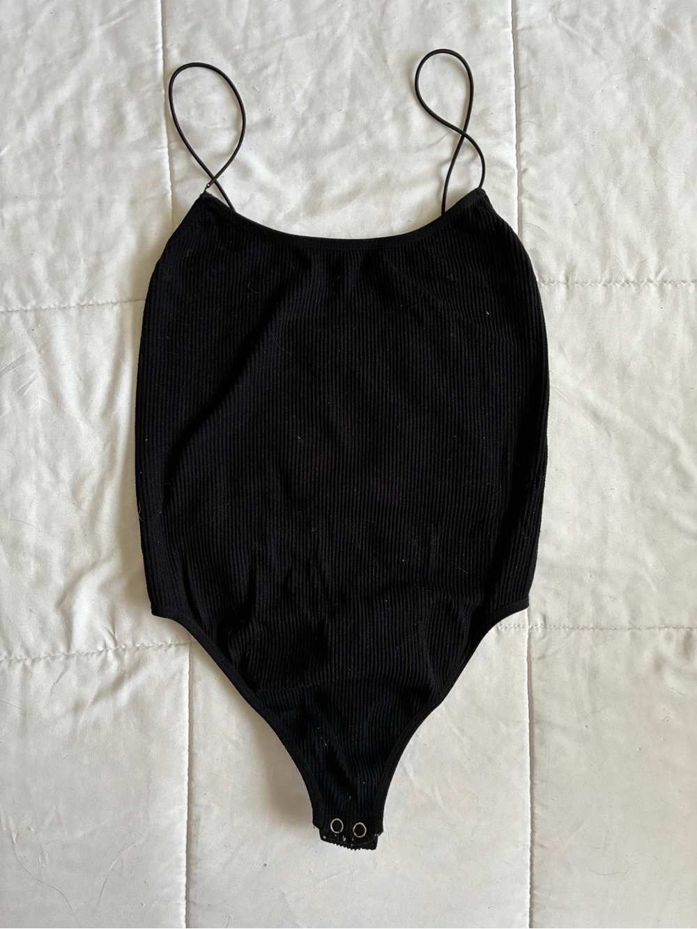 Ribbed Black Spaghetti-Strap Bodysuit